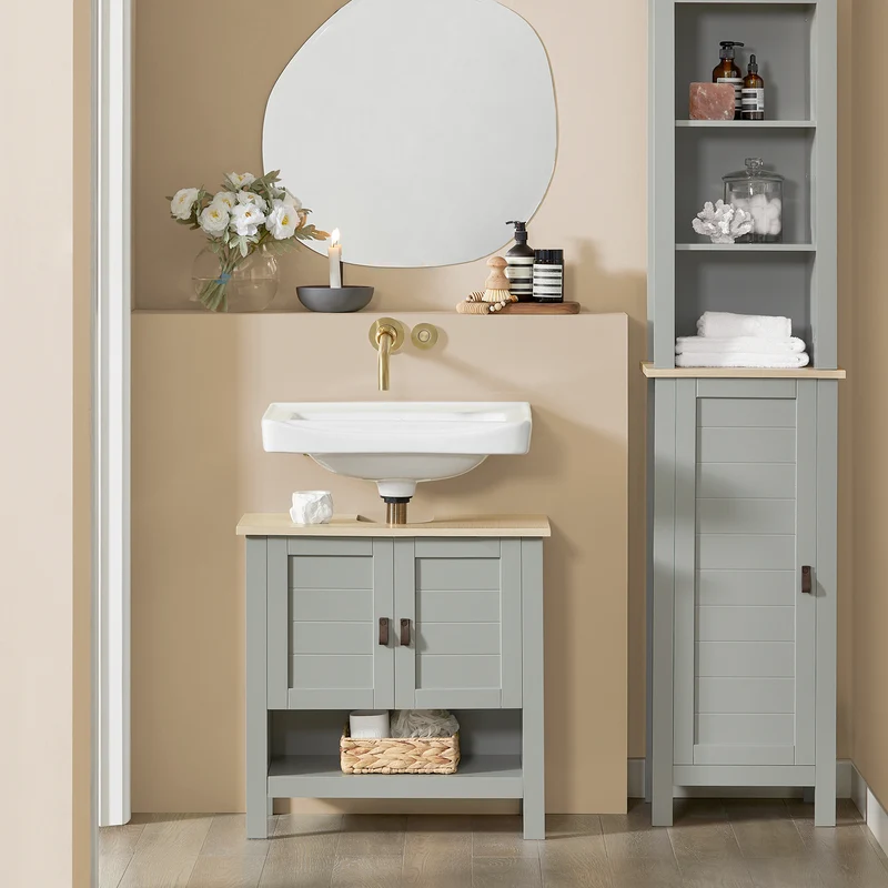 SoBuy BZR68-HG Colonne Salle de Bain Rangement Fonctionnel et Compact, pour Salle de Bain et WC, Rangement Optimisé, Design Fonctionnel – L39×P30×H169 cm, Gris