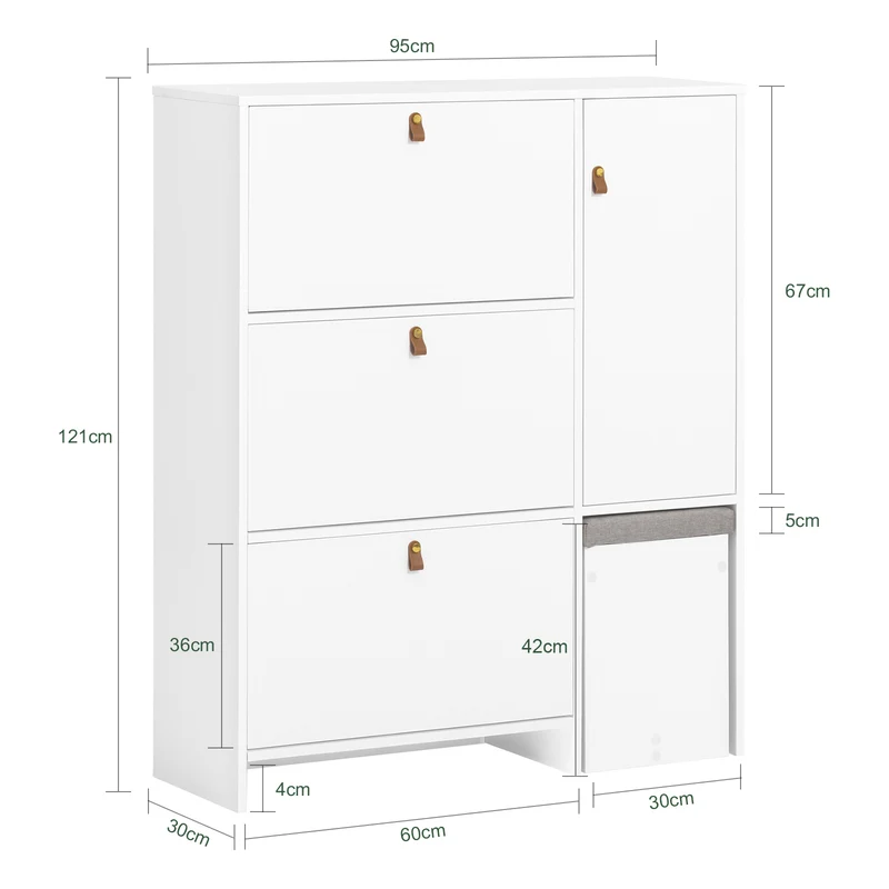SoBuy FSR107-W Armoire à Chaussures avec Tabouret, 1 Porte et 3 Abattants, Meuble d'Entrée – 95x30x121 cm, Blanc