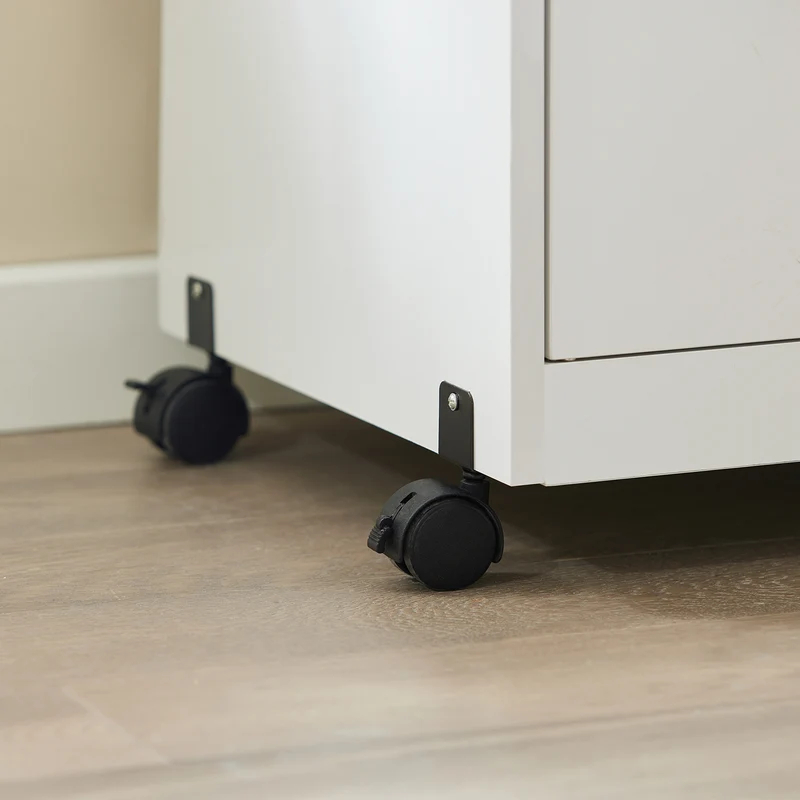 SoBuy FSB12-W Desserte Cuisine à Roulettes avec Micro-Ondes – Tiroir, 2 Portes, Poignées Bois, Blanc