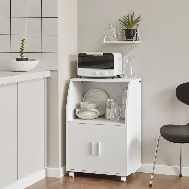 SoBuy FRG241-W Meuble de Rangement à Roulettes avec Portes et Étagère Réglable – Blanc