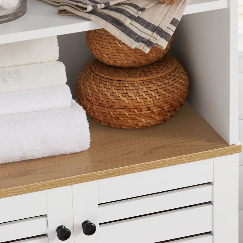 SoBuy BZR44-W Meuble Colonne de Salle de Bain Armoire Haute Meuble de Rangement avec 3 Etagères et 2 Portes persiennes