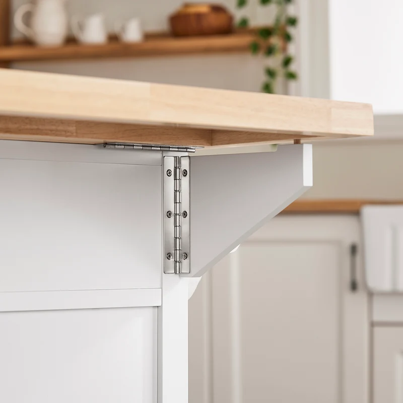 SoBuy FKW41-II-WN Îlot de Cuisine Mobile – Plan Extensible 46–71 cm, 3 Tiroirs, Armoire, Blanc et Bois Naturel