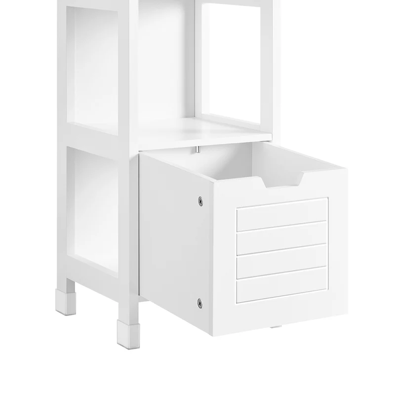 sebuyfr.comG126-W Colonne de Salle de Bain – 4 Étagères, 2 Tiroirs, Anti-Basculement, 30×30×144 cm, Blanc