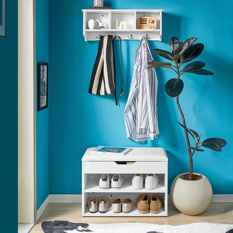 sebuyfr.comG48-W Portemanteau Étagère murale Porte-manteau salle de bain Meuble d’entrée