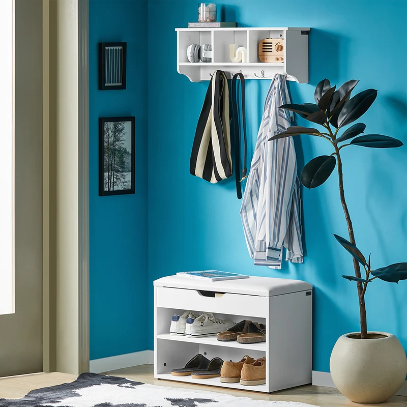 sebuyfr.comG48-W Portemanteau Étagère murale Porte-manteau salle de bain Meuble d’entrée