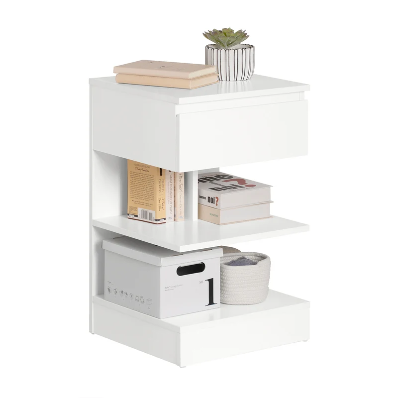 SoBuy FBT49-W Table de Chevet avec 1 Tiroir et 2 Étagères, Design Moderne, pour Salon et Chambre, Rangement Optimisé, Design Fonctionnel – L39×P39×H65 cm, Blanc