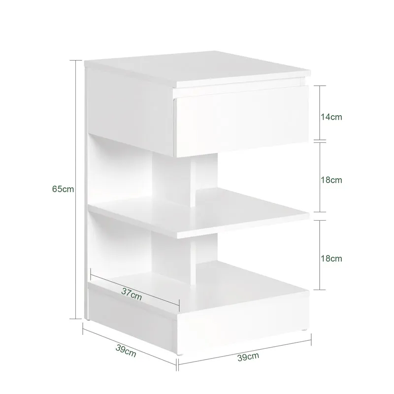 SoBuy FBT49-W Table de Chevet avec 1 Tiroir et 2 Étagères, Design Moderne, pour Salon et Chambre, Rangement Optimisé, Design Fonctionnel – L39×P39×H65 cm, Blanc