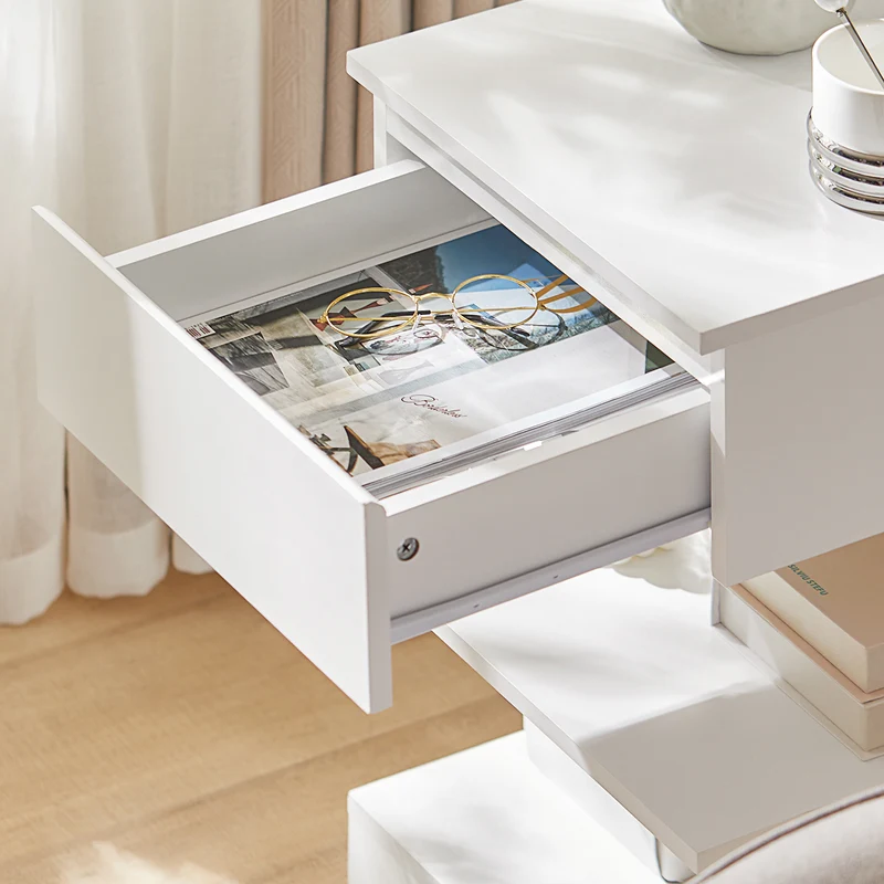 SoBuy FBT49-W Table de Chevet avec 1 Tiroir et 2 Étagères, Design Moderne, pour Salon et Chambre, Rangement Optimisé, Design Fonctionnel – L39×P39×H65 cm, Blanc