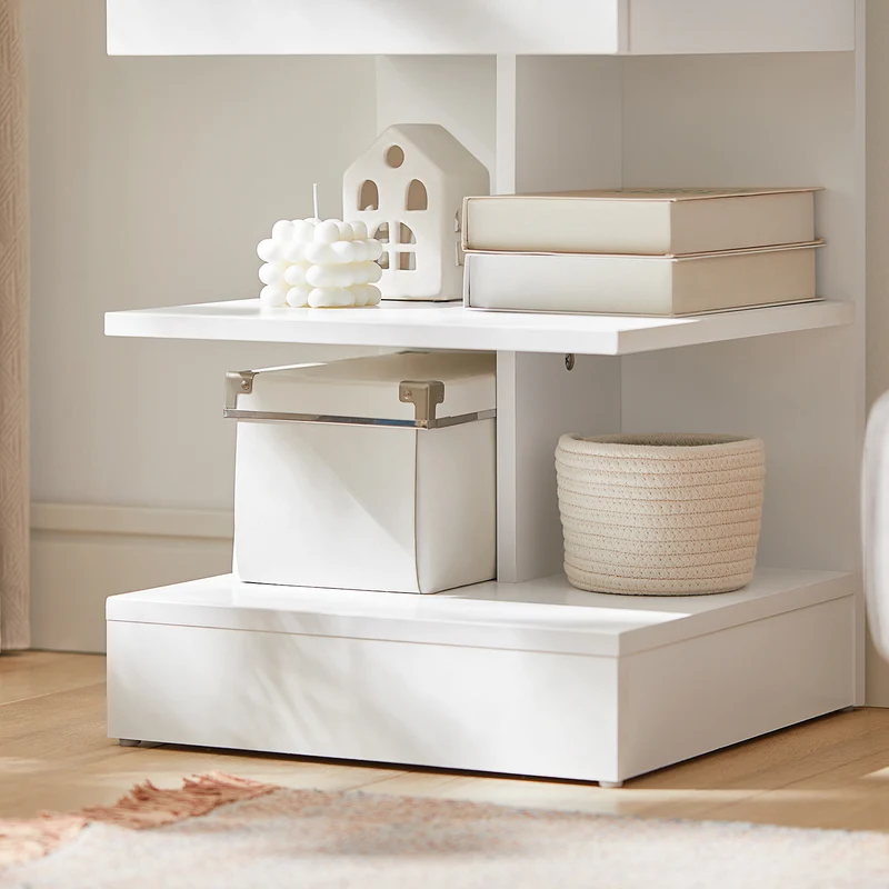 SoBuy FBT49-W Table de Chevet avec 1 Tiroir et 2 Étagères, Design Moderne, pour Salon et Chambre, Rangement Optimisé, Design Fonctionnel – L39×P39×H65 cm, Blanc