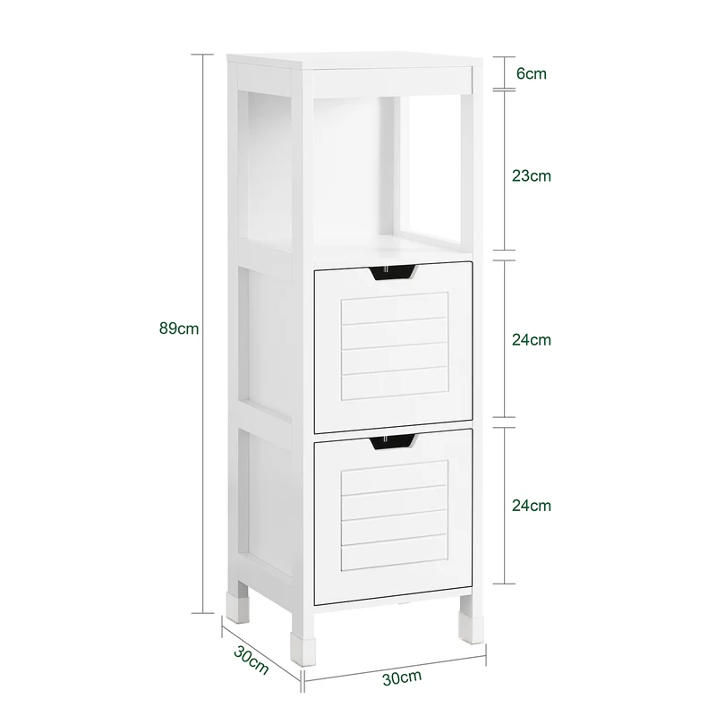 SoBuy FRG127-W Colonne Salle de Bain avec 2 Paniers, Format Compact, Design Moderne, pour Salle de Bain et WC, Rangement Optimisé – L30×P30×H89 cm, Bois, Blanc
