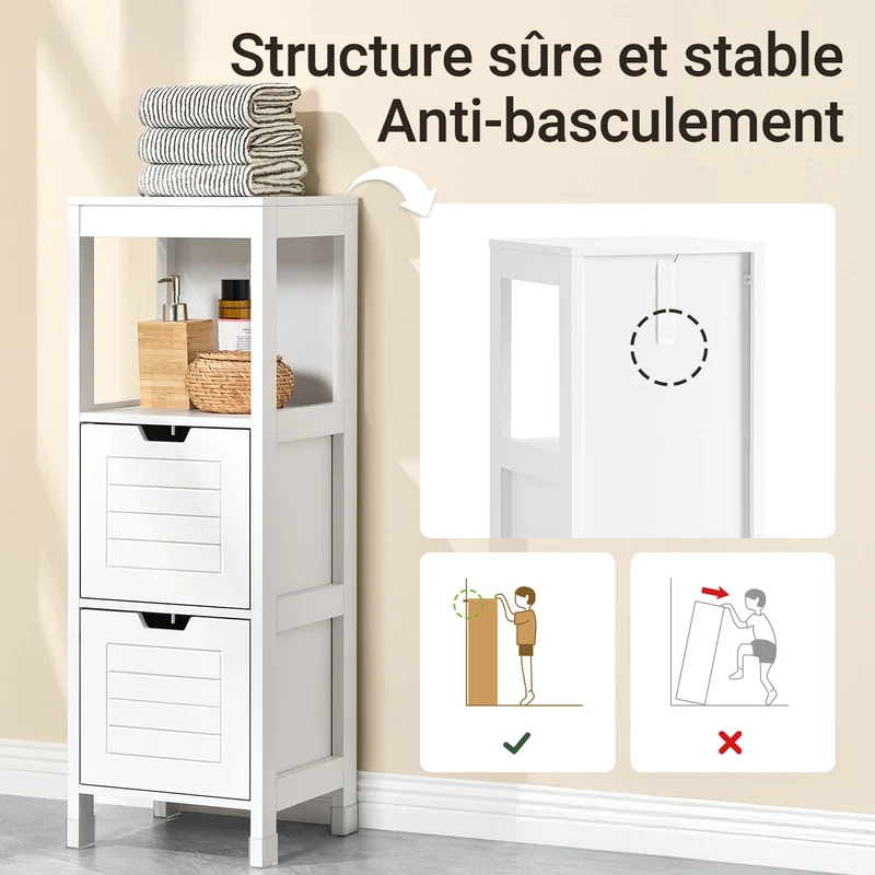 SoBuy FRG127-W Colonne Salle de Bain avec 2 Paniers, Format Compact, Design Moderne, pour Salle de Bain et WC, Rangement Optimisé – L30×P30×H89 cm, Bois, Blanc