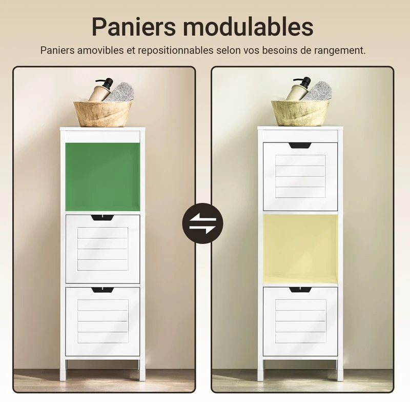 SoBuy FRG127-W Colonne Salle de Bain avec 2 Paniers, Format Compact, Design Moderne, pour Salle de Bain et WC, Rangement Optimisé – L30×P30×H89 cm, Bois, Blanc