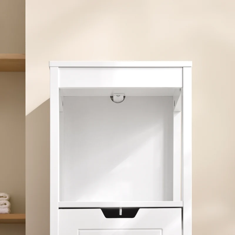 SoBuy FRG127-W Colonne Salle de Bain avec 2 Paniers, Format Compact, Design Moderne, pour Salle de Bain et WC, Rangement Optimisé – L30×P30×H89 cm, Bois, Blanc