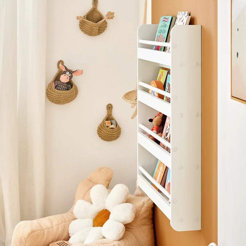 SoBuy KMB08-K-W Bibliothèque Murale Étagère à Livres Enfants Étagère de Rangement avec 4 Étages - Blanc