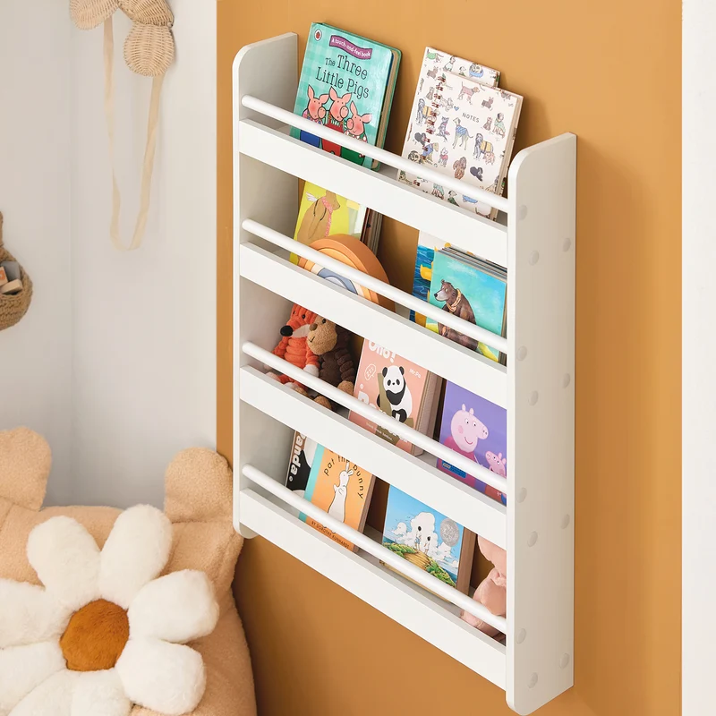 SoBuy KMB08-K-W Bibliothèque Murale Étagère à Livres Enfants Étagère de Rangement avec 4 Étages - Blanc