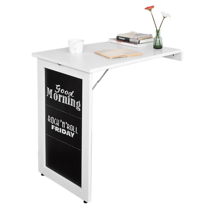 SoBuy FWT20-W Table Murale Rabattable à Manger Pliable avec Tableau Mémo Extensible Gain de Place pour Cuisine, Bureau et Petits Espaces Blanc 50cm x 75cm x 76cm