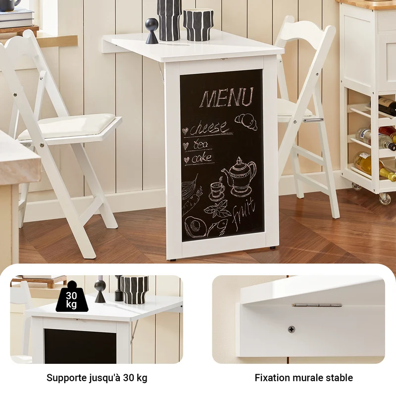 SoBuy FWT20-W Table Murale Rabattable à Manger Pliable avec Tableau Mémo Extensible Gain de Place pour Cuisine, Bureau et Petits Espaces Blanc 50cm x 75cm x 76cm