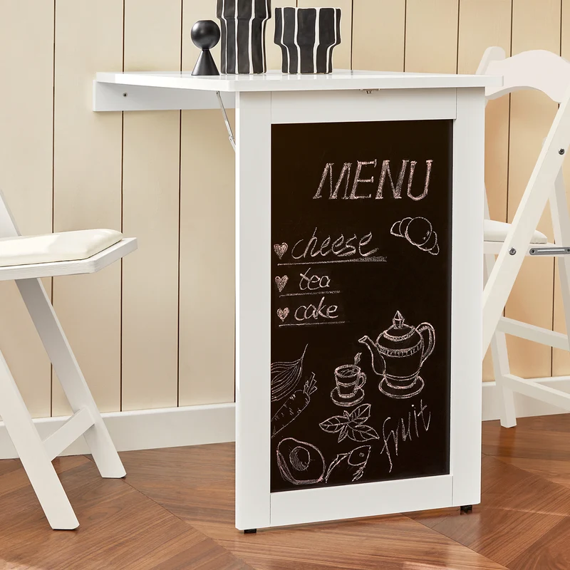 SoBuy FWT20-W Table Murale Rabattable à Manger Pliable avec Tableau Mémo Extensible Gain de Place pour Cuisine, Bureau et Petits Espaces Blanc 50cm x 75cm x 76cm