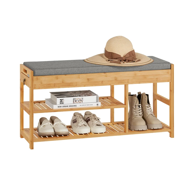SoBuy FSR47-N Banc à Chaussures avec Étagère et Tiroirs Latéraux, Assise pour Entrée Couloir – 90x30x45 cm, Naturel