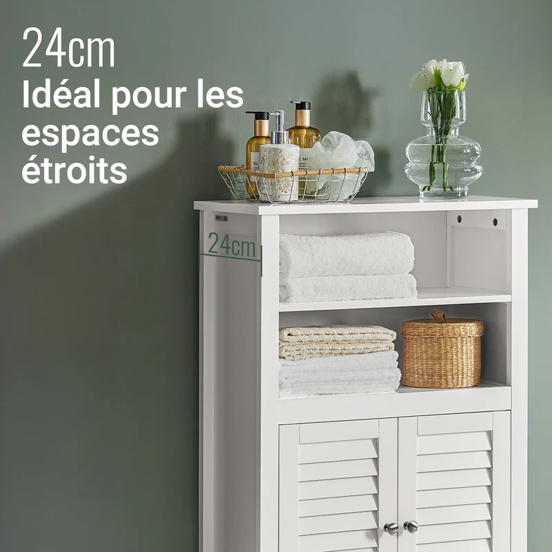 SoBuy BZR13-W Armoire de Salle de Bain – 26 cm de Profondeur, Étagères Ouvertes et Compartiment Fermé, Blanc