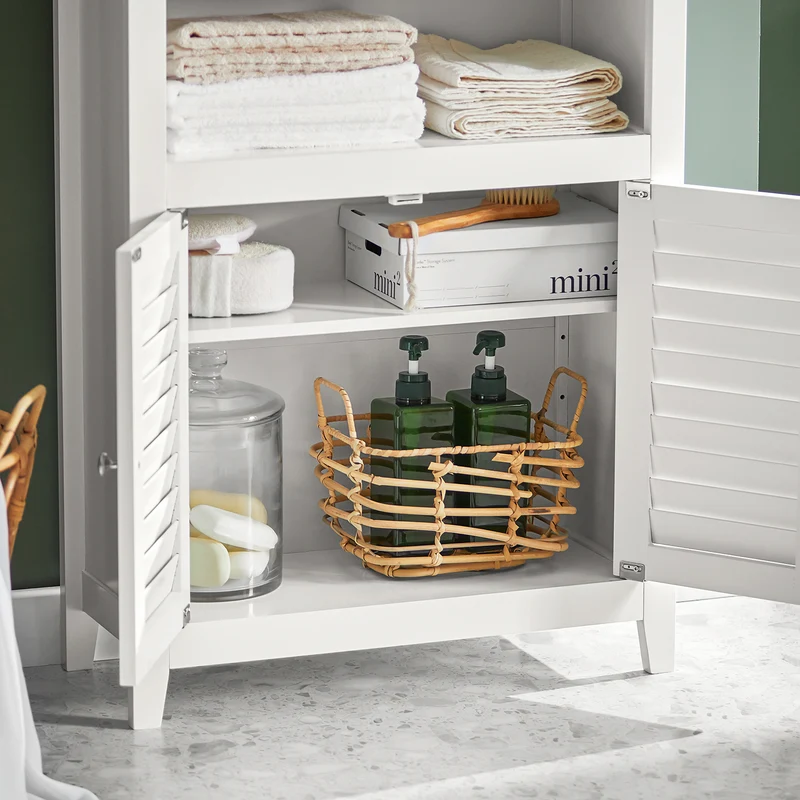 SoBuy BZR13-W Armoire de Salle de Bain – 26 cm de Profondeur, Étagères Ouvertes et Compartiment Fermé, Blanc