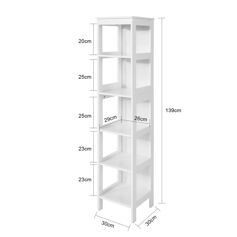 SoBuy BZR14-W Meuble Colonne de Salle de Bain Étagère Debout Armoire Haute Étagère de Rangement à 6 Niveaux - L30cm x P30cm x H139cm