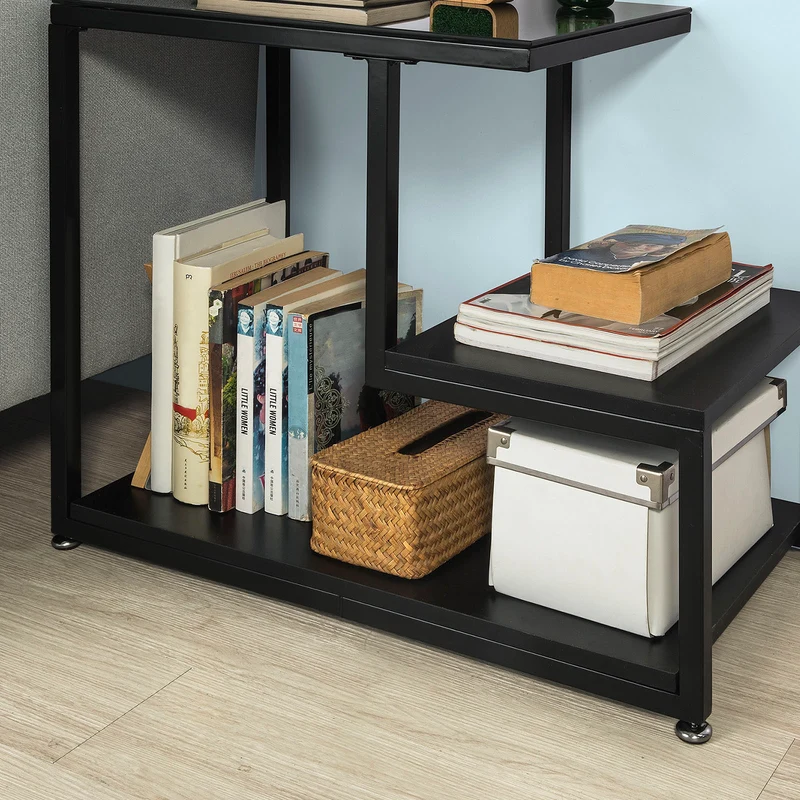 SoBuy FBT65-SCH Bout de Canapé Table d’Appoint Tables Basses avec 3 Étagères de Rangement