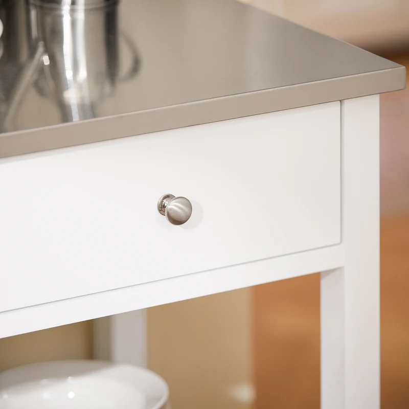 SoBuy FKW47-II-W Desserte de Cuisine à Roulettes – Plateau INOX, 1 Tiroir, 2 Étagères, Blanc
