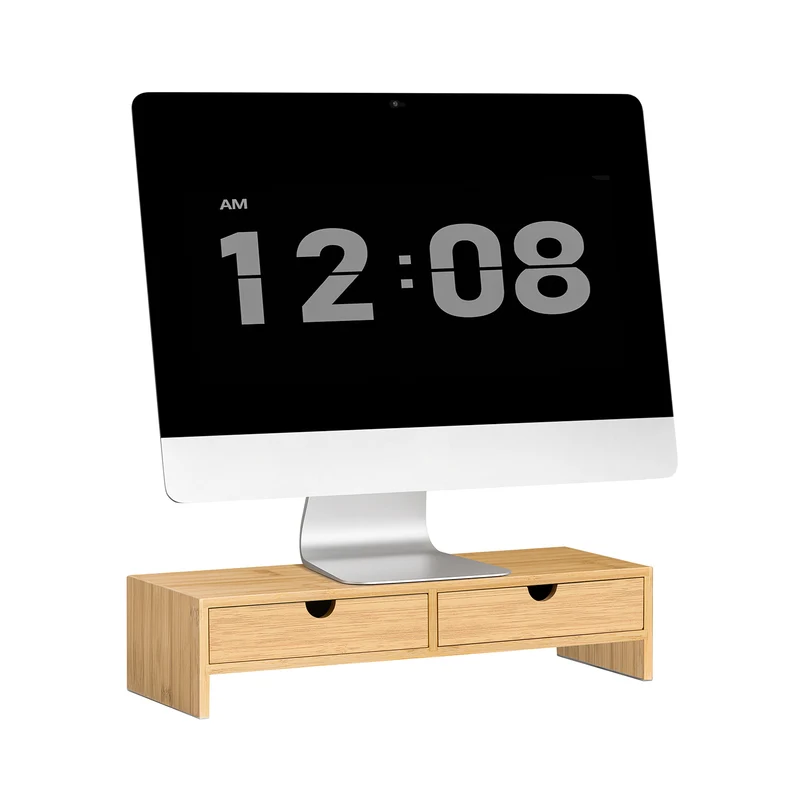 sebuyfr.comG198-N Support d'écran d'ordinateur de Support de Moniteur de bambou avec 2 Tiroirs
