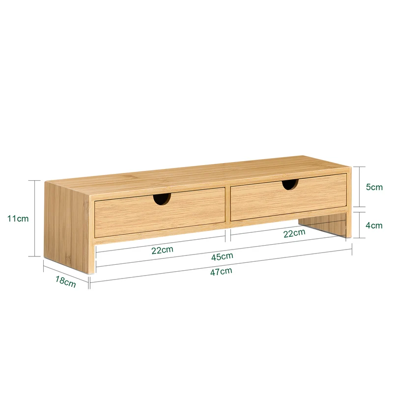 SoBuy FRG198-N Support d'écran d'ordinateur de Support de Moniteur de bambou avec 2 Tiroirs