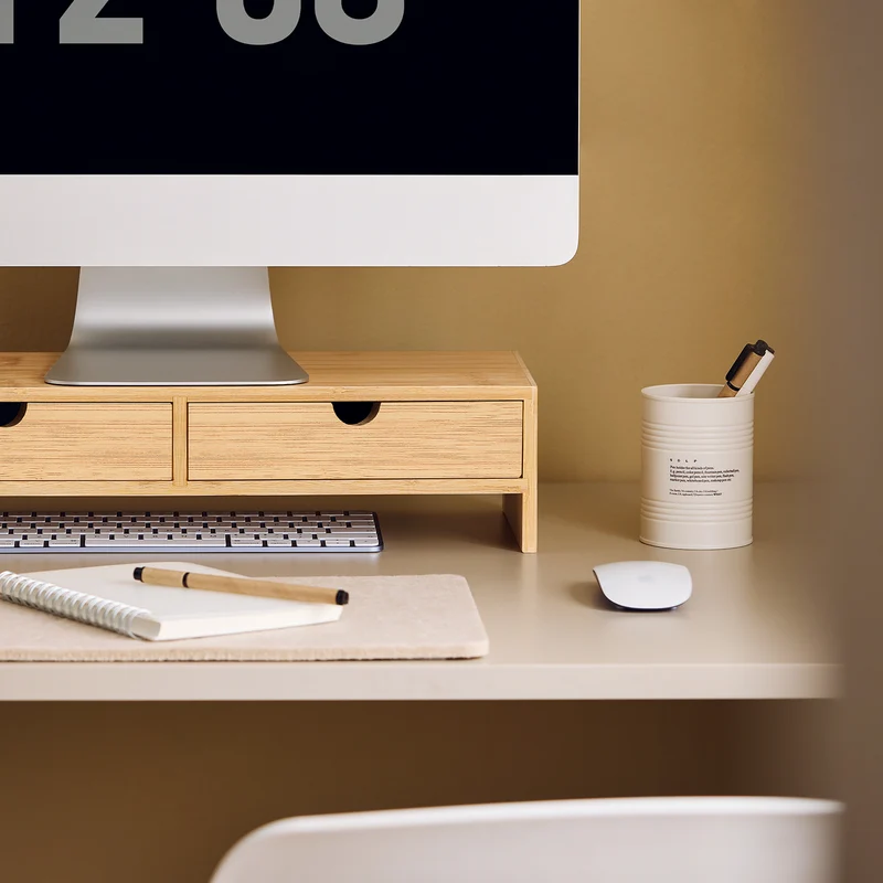 SoBuy FRG198-N Support d'écran d'ordinateur de Support de Moniteur de bambou avec 2 Tiroirs