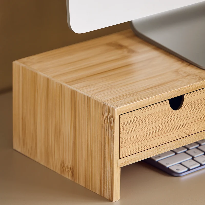 SoBuy FRG198-N Support d'écran d'ordinateur de Support de Moniteur de bambou avec 2 Tiroirs