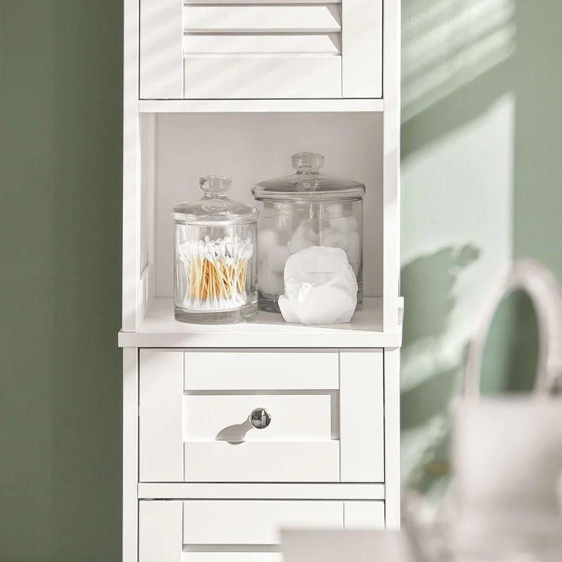 sebuyfr.comG236-W Colonne de Salle de Bain – 32 cm, 2 Portes Persiennes, Tiroir et Niche, Blanc