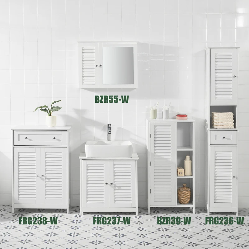sebuyfr.comG236-W Colonne de Salle de Bain – 32 cm, 2 Portes Persiennes, Tiroir et Niche, Blanc