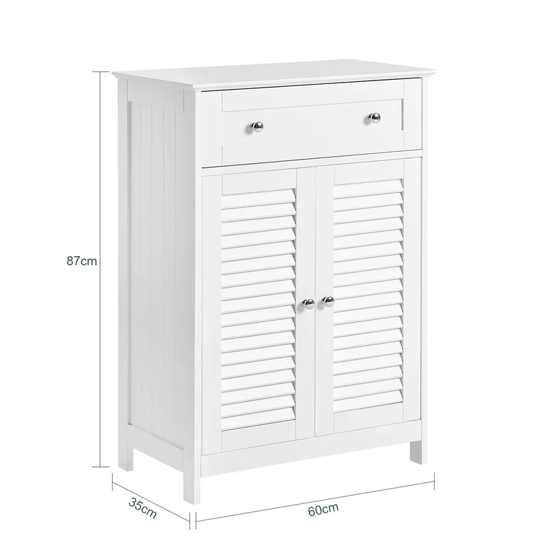 SoBuy FRG238-W Meuble de Salle de Bain avec 2 Portes Persiennes – 1 Tiroir, Étagère Réglable, 60×35×87 cm, Blanc