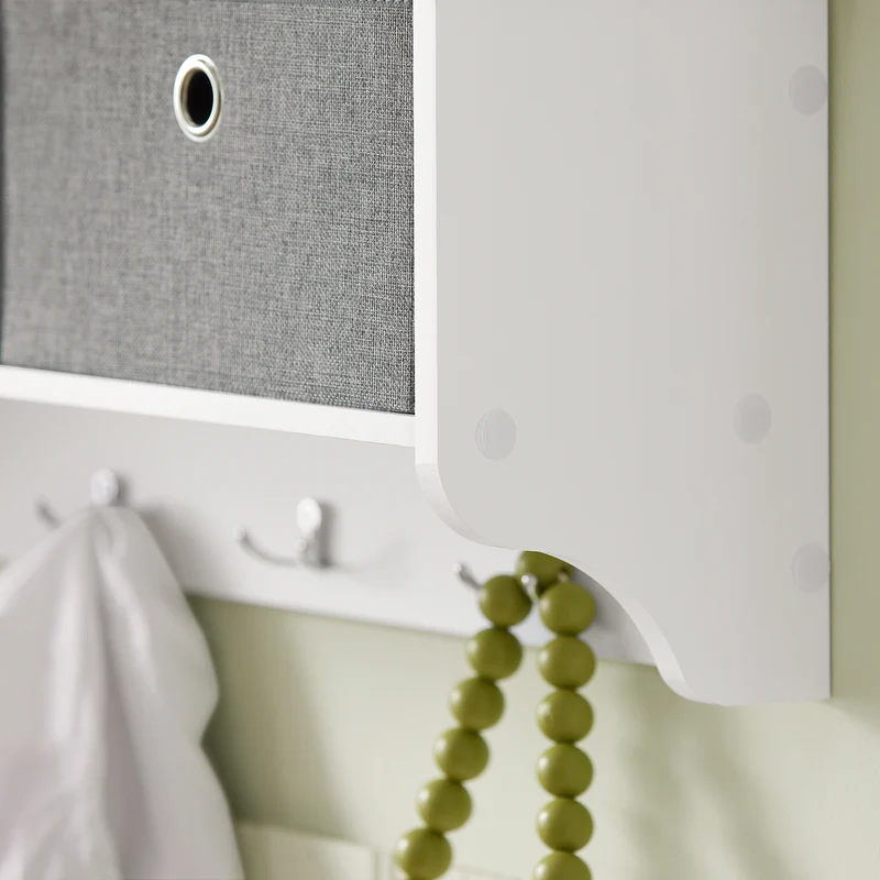 SoBuy FRG282-W Porte-Manteau Mural avec 5 Crochets et 3 Paniers, pour Entrée et Couloir, Design Fonctionnel, Usage Quotidien – L100×P20×H30 cm, Bois, Blanc
