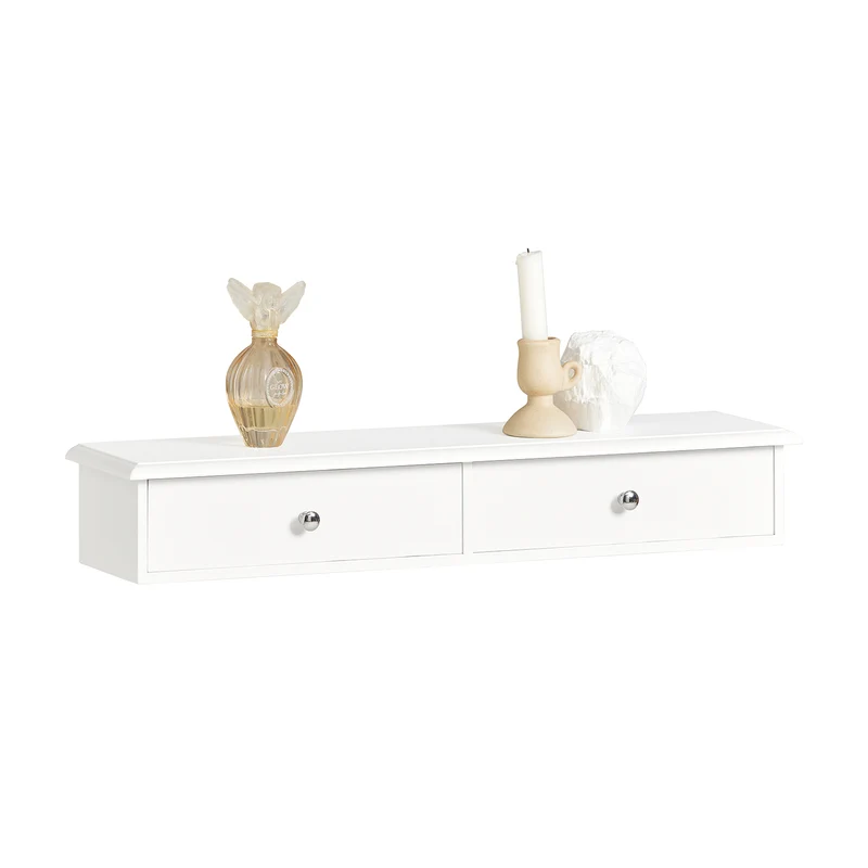 sebuyfr.comG43-W Etagere Murale avec 2 Tiroirs - Étagère Flottante Moderne pour Entrée, Salon, Cuisine & Chambre - Blanc 64x15x10cm