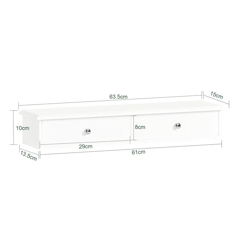 sebuyfr.comG43-W Etagere Murale avec 2 Tiroirs - Étagère Flottante Moderne pour Entrée, Salon, Cuisine & Chambre - Blanc 64x15x10cm
