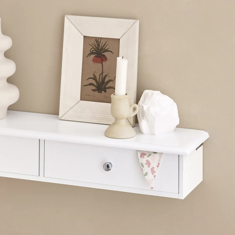 sebuyfr.comG43-W Etagere Murale avec 2 Tiroirs - Étagère Flottante Moderne pour Entrée, Salon, Cuisine & Chambre - Blanc 64x15x10cm