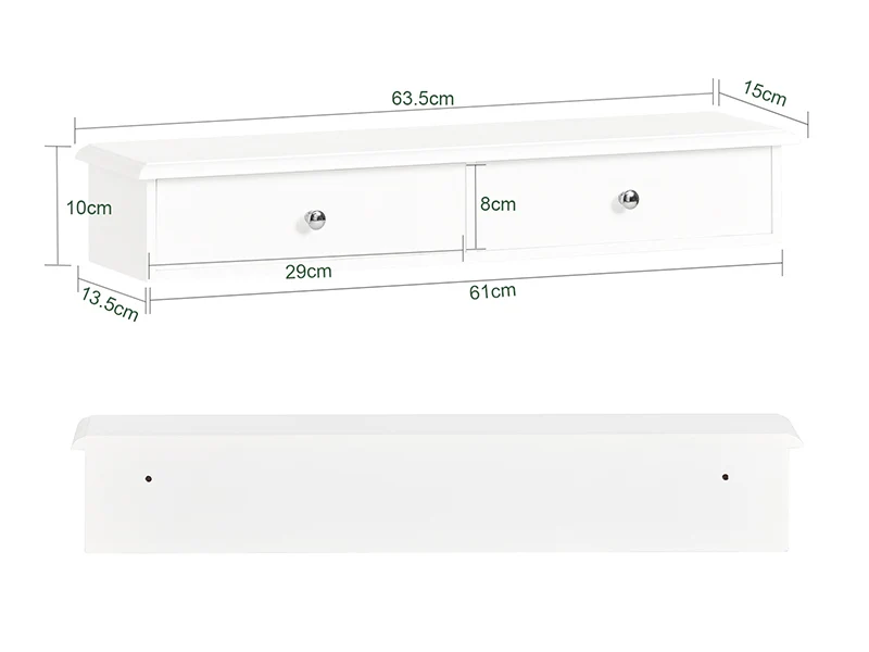 sebuyfr.comG43-W Etagere Murale avec 2 Tiroirs - Étagère Flottante Moderne pour Entrée, Salon, Cuisine & Chambre - Blanc 64x15x10cm