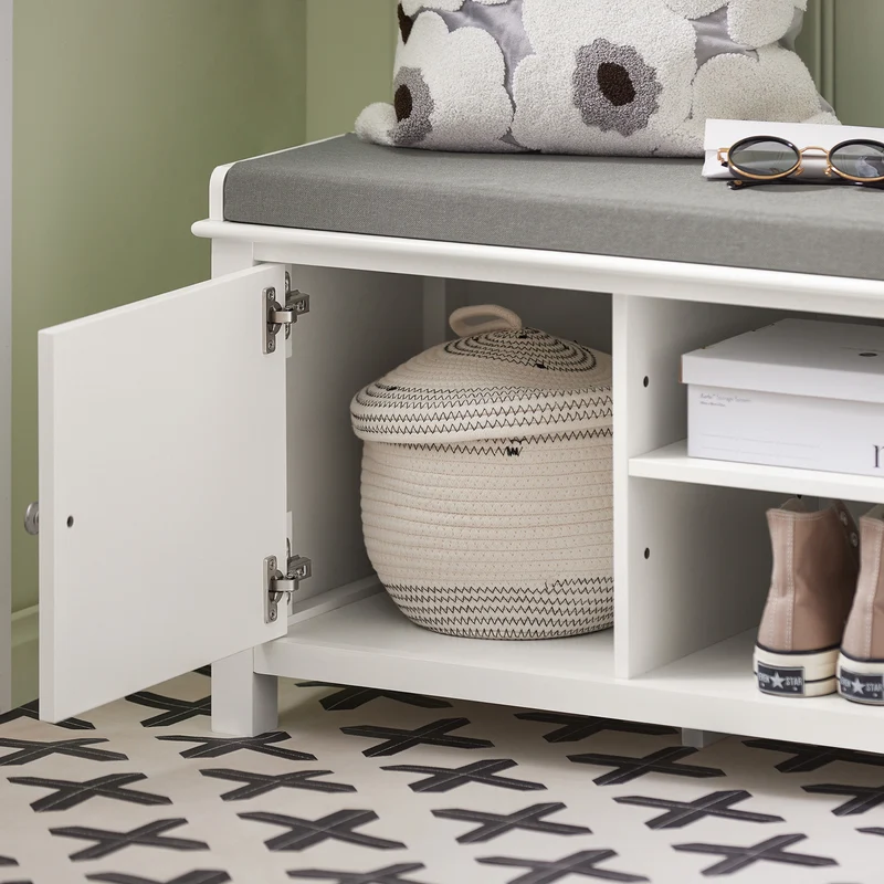 SoBuy FSR35-W Banc à Chaussures avec Coussin Rembourré et Rangement pour Bottes, Meuble d'Entrée – 105x35x43 cm, Blanc