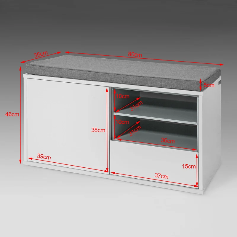 SoBuy FSR37-W Banc à Chaussures avec Coussin Rembourré et Rangement pour Entrée Couloir – 80x35x46 cm, Blanc