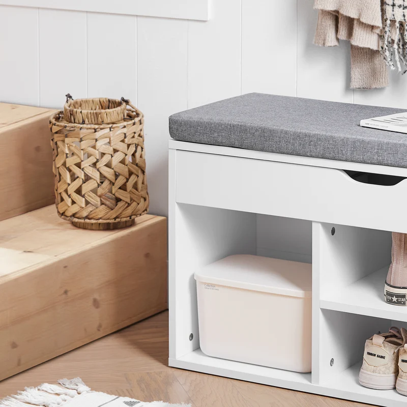 SoBuy FSR45-HG Banc à Chaussures avec Coussin Rembourré et Rangement pour Bottes, Meuble d'Entrée – 80x30x46 cm, Gris