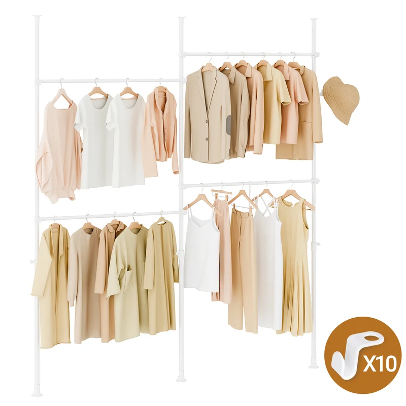 SoBuy KLS03-II-W Portant à vêtements télescopique solide - Penderie ouverte réglable avec tringles, Porte manteau pour chambre/dressing, Blanc