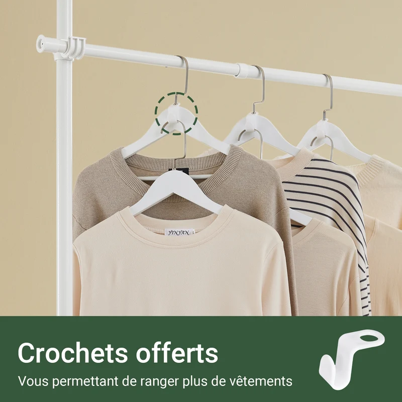 SoBuy KLS03-II-W Portant à vêtements télescopique solide - Penderie ouverte réglable avec tringles, Porte manteau pour chambre/dressing, Blanc
