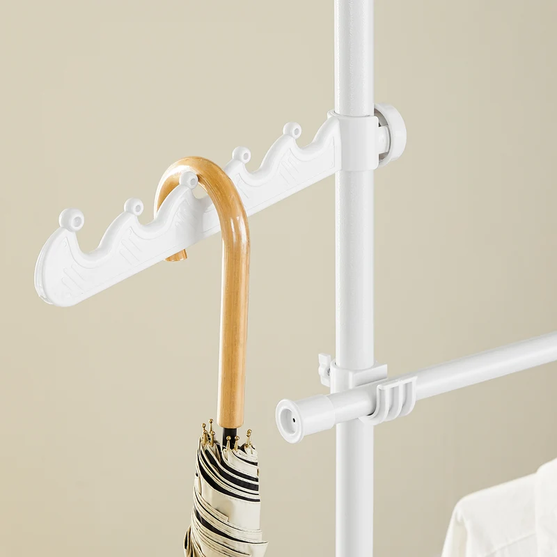 SoBuy KLS03-II-W Portant à vêtements télescopique solide - Penderie ouverte réglable avec tringles, Porte manteau pour chambre/dressing, Blanc