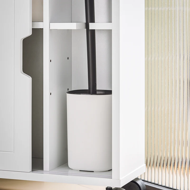 SoBuy BZR31-W Armoire Salle de Bain avec Roulettes et Portes Coulissantes, Gain de Place, Usage Polyvalent, Mobile, Rangement Optimisé – L52×P17×H68 cm, Blanc