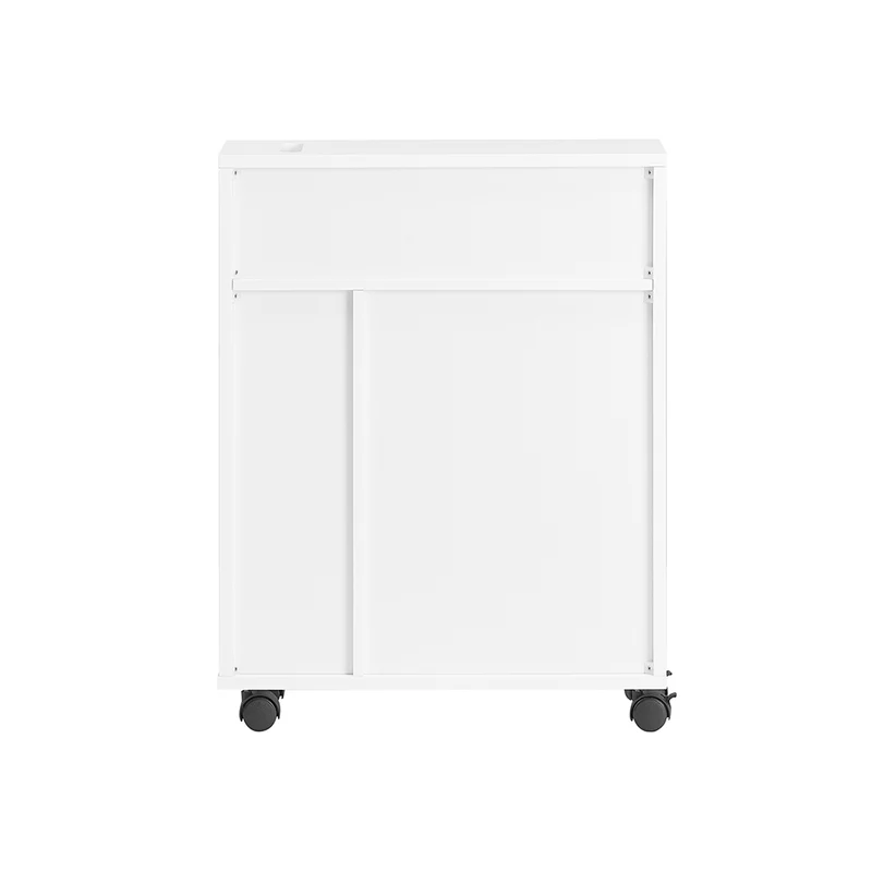 SoBuy BZR31-W Armoire Salle de Bain avec Roulettes et Portes Coulissantes, Gain de Place, Usage Polyvalent, Mobile, Rangement Optimisé – L52×P17×H68 cm, Blanc