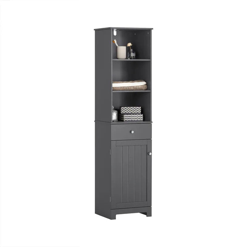 SoBuy BZR17-DG Colonne Salle de Bain Meuble Salle de Bain Rangement avec Armoire et 3 Étagères Ouvertes, Petit Meuble Compact avec 1 Tiroir pour WC, Chambre 40x161x35 cm