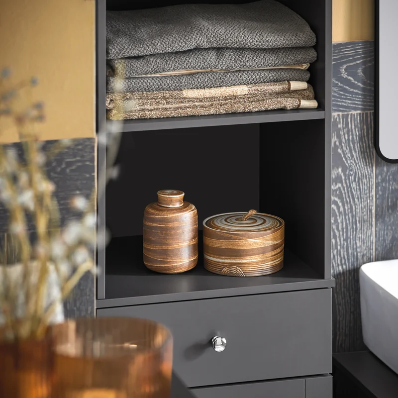 SoBuy BZR17-DG Colonne Salle de Bain Meuble Salle de Bain Rangement avec Armoire et 3 Étagères Ouvertes, Petit Meuble Compact avec 1 Tiroir pour WC, Chambre 40x161x35 cm